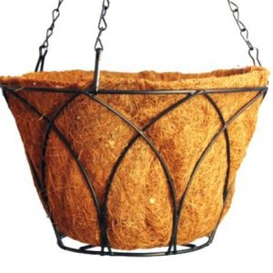 Flat Bottom Lotus Design Hanging Basket with Coco Liner 14 "