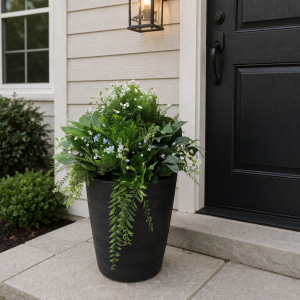 Mixed Planter (Artificial) - Blue & White Flowers