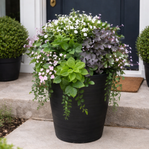 Mixed Planter (Artificial) - Pink & Purple Flowers