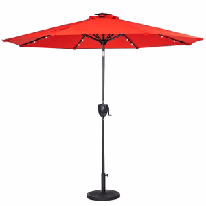 9' Round Solar Lighted Umbrella with Built-In Bluetooth Speaker Ruby Red