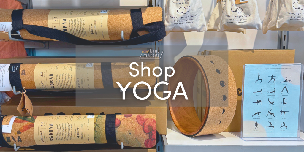 Natural and cork yoga products at The Kind Matter Company.