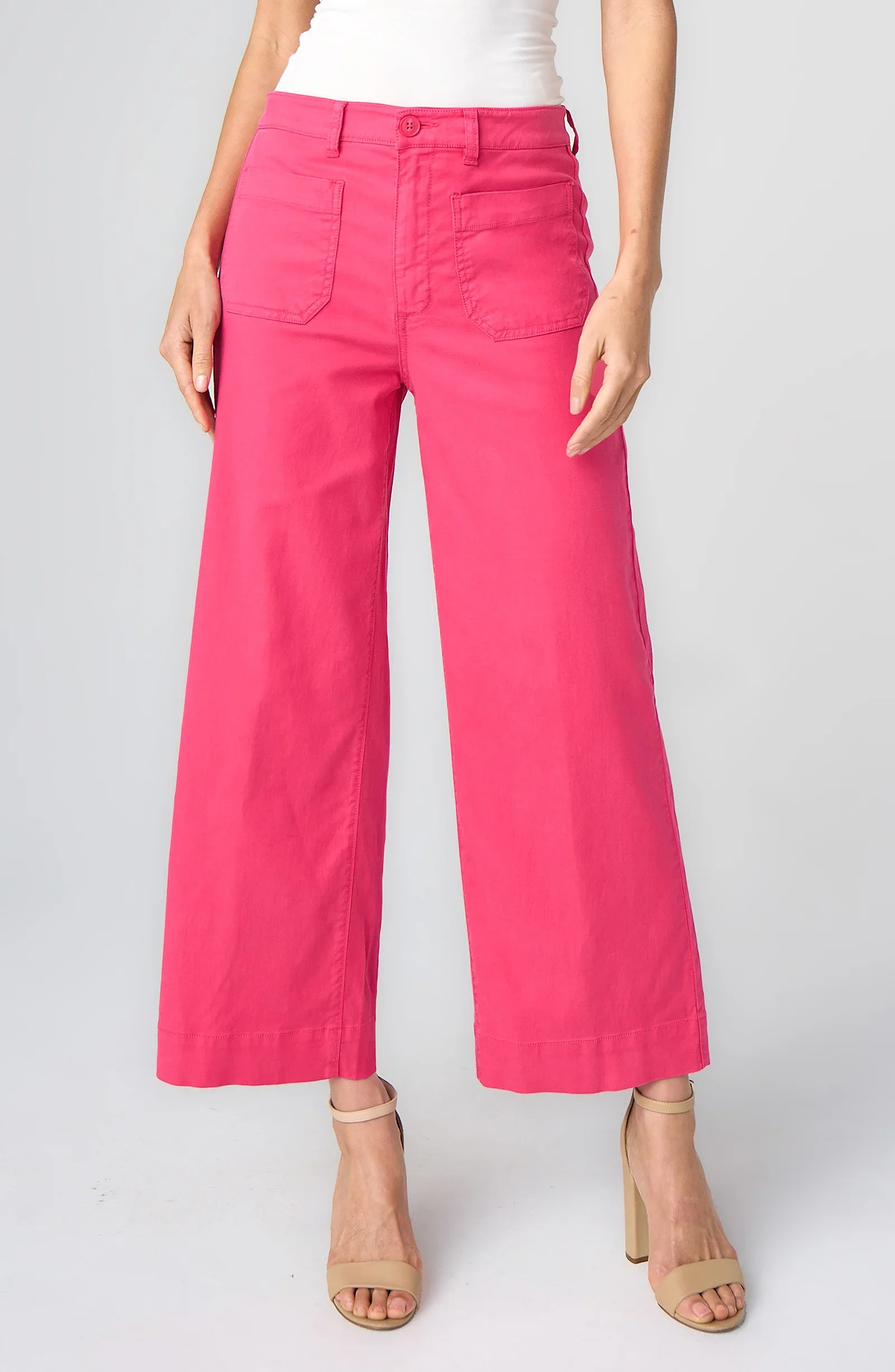 Liverpool Crop Wide Leg With Patch Pockets (Diva Pink)