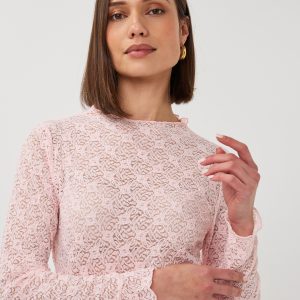 EsQualo Lace Long Sleeve Top (Romance Rose)