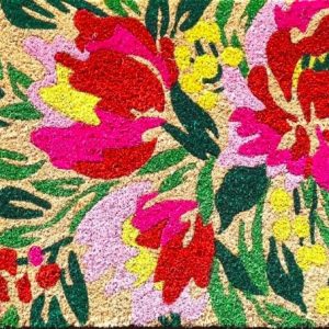 Pink Floral Coir Doormat 18 x 30