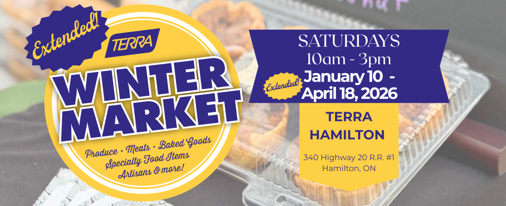 Banner advertising the TERRA Winter Market in Hamilton, ON