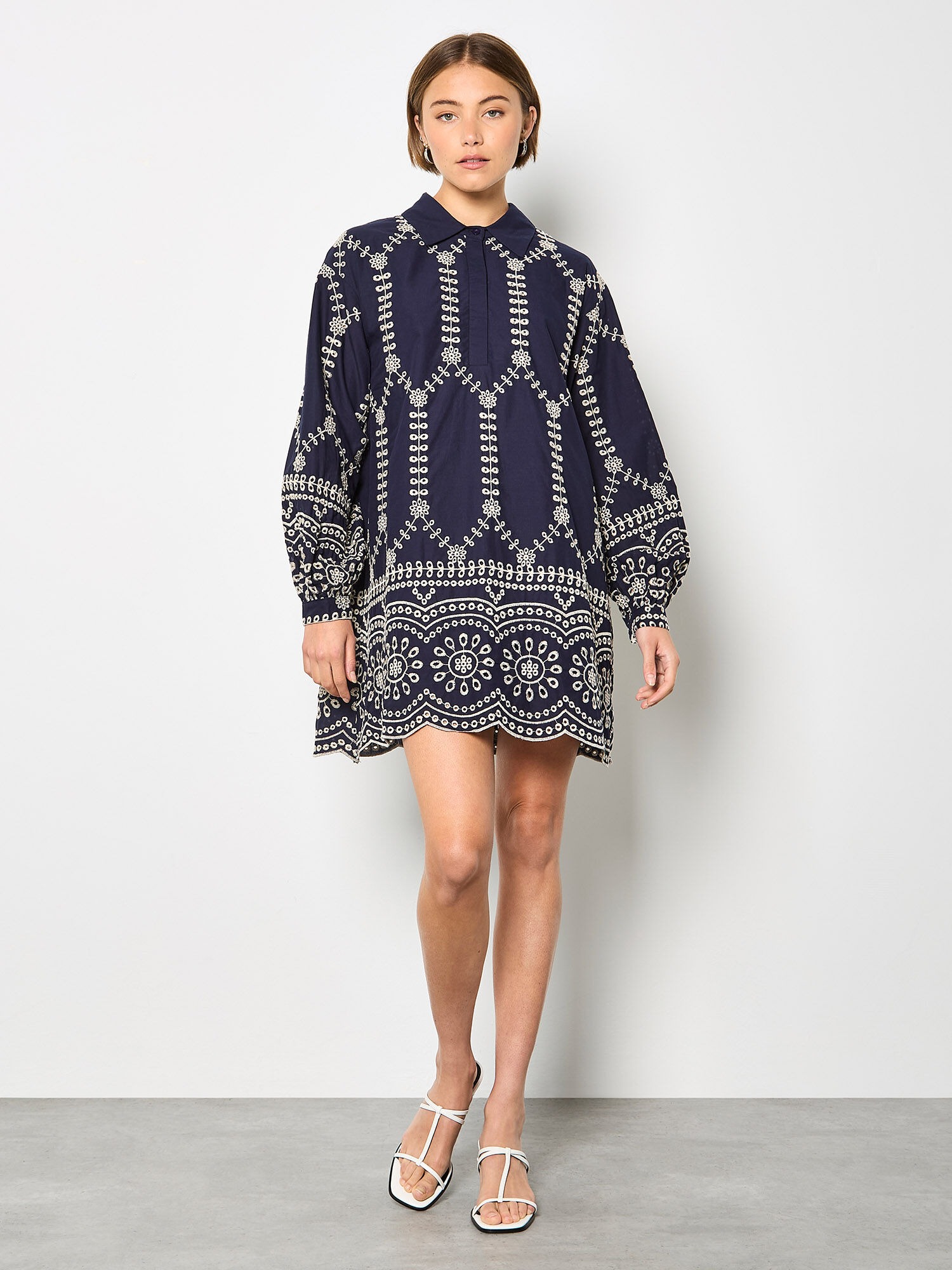 Apricot Broderie Anglaise Cotton Swing Mini Dress