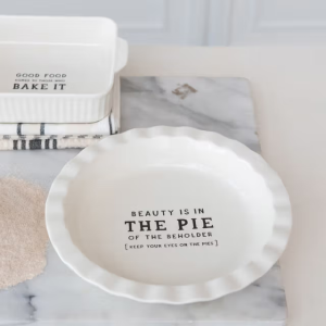 Stoneware Scalloped Pie Dish w/Relief Saying
